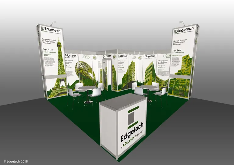 Mit diesem Stand geht Edgetech auf der Bau 2019 in M&uuml;nchen ins Rennen.