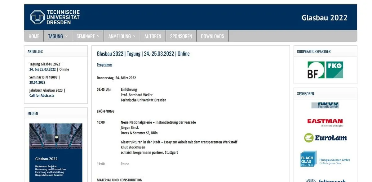 Glasbau 2022 als zweitägige Online-Veranstaltung