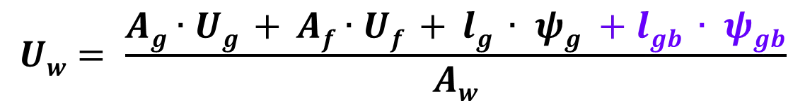 Formel zur Berechnung des Wärmedurchgangskoeffizienten Uw von Sprossenfenstern.
