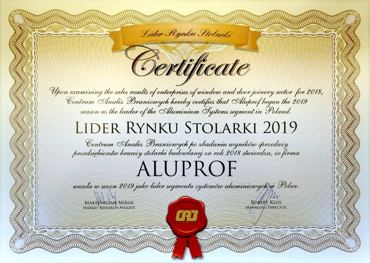 Aluprof erhält Auszeichnung