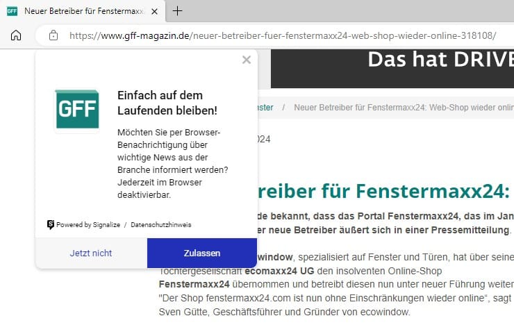 Im Browser: GFF Push-Nachrichten aktivieren