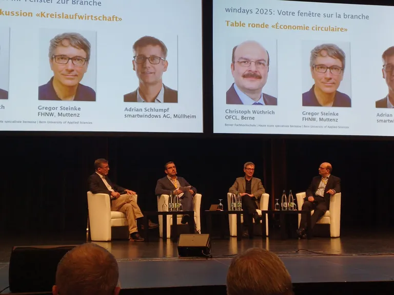 V. l.: Adrian Schlumpf, Urs-Thomas Gerber, Gregor Steinke und Christoph W&uuml;thrich sprachen zum Thema Kreislaufwirtschaft. 