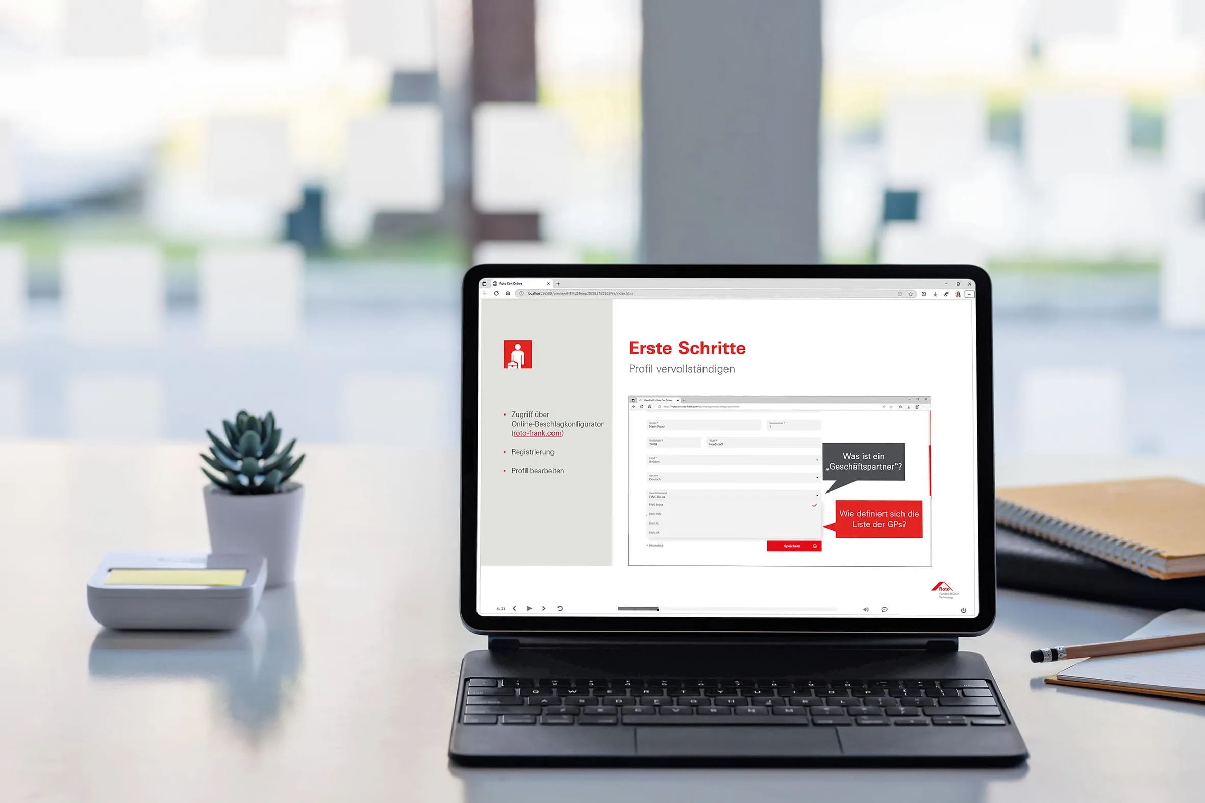E-Learning-Tool für Beschlagkonfigurator Roto Con Orders