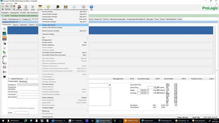 Durch eine Schnittstelle zu FenOfficeNG von ProLogic k&ouml;nnen Auftr&auml;ge direkt von dort aus in die Aufma&szlig;-App &uuml;bernommen werden.