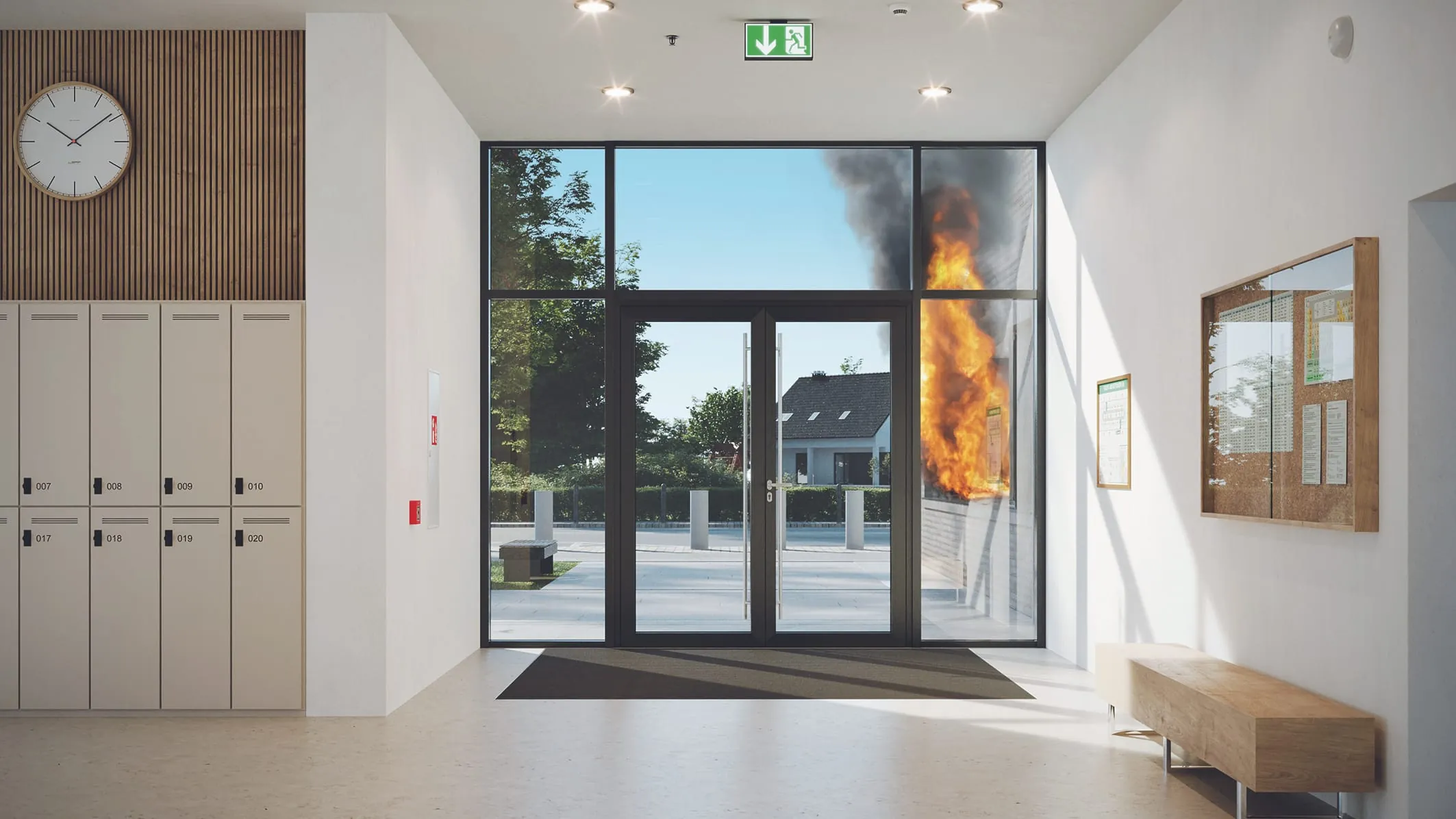 Schüco stellt neue Brandschutztür für die Außenanwendung vor