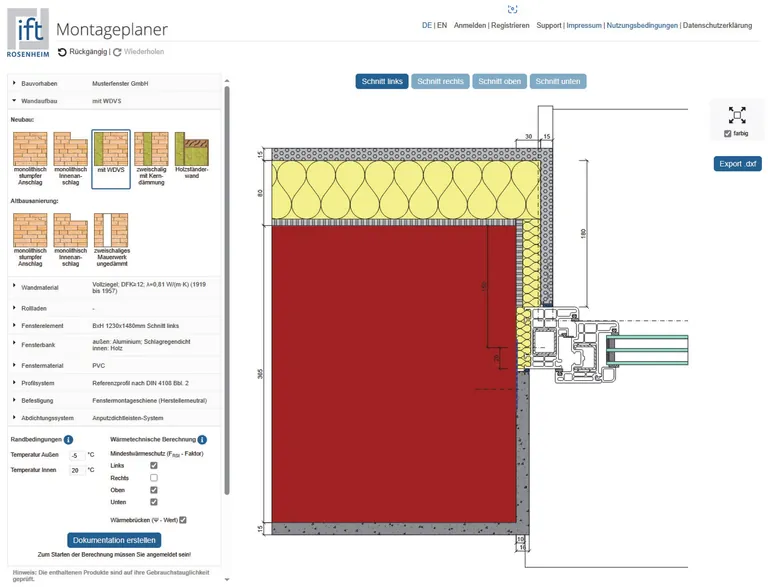 Benutzeroberfläche des ift-Montageplaners.