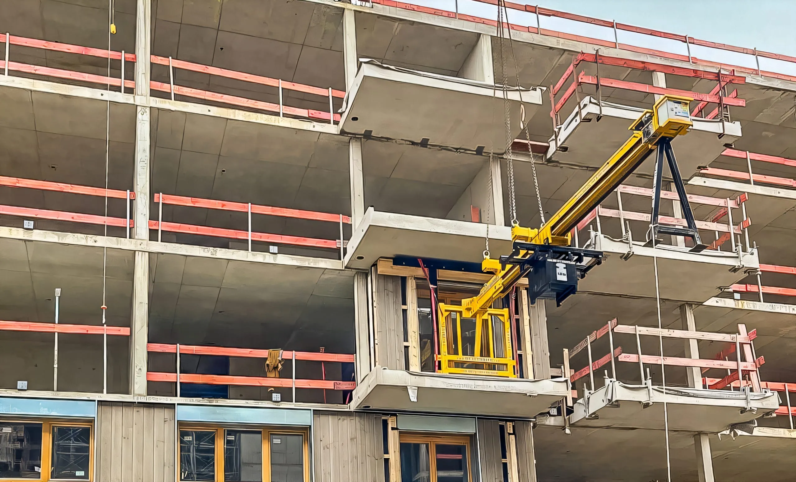 Im Jahr 2025 kamen die individuellen Komplettlösungen von Heavydrive bei vielen Projekten zum Einsatz, beispielsweise am Kreativquartier im Münchner Norden. Für die Montage der vorgefertigten Balkonelemente inklusive der verglasten Türflügel wurde die Heavydrive Kontertraverse VSG 500 Konter verwendet. Mit ihrer Hilfe konnten die 1300 Kilo schweren Fassadenelemente inklusive des Rahmens sicher aufgenommen und unter einen Überhang von 1,85 Meter eingesetzt werden.