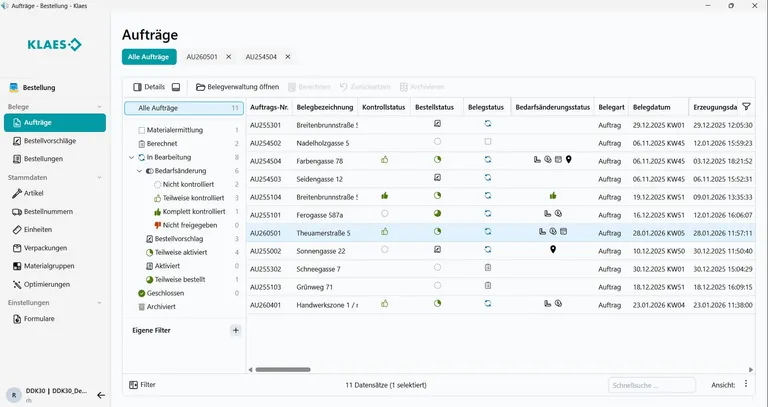Im Klaes Einkauf machen aussagekr&auml;ftige Symbole und Statusanzeigen komplexe Auftr&auml;ge verst&auml;ndlich.