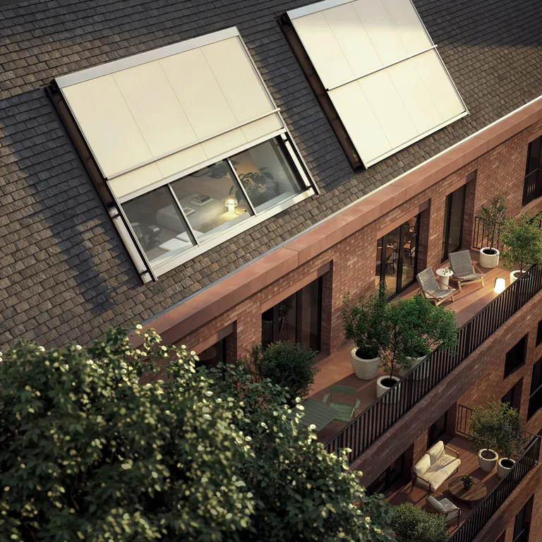 Die neue Aufglasmarkise Climara W25 mit der F&uuml;hrungstechnologie Nexdrive sorgt f&uuml;r effektive Verschattung gro&szlig;er Glasfl&auml;chen.